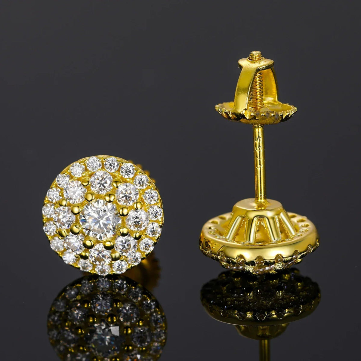 8.8MM Moissanite Pavé Dome Stud Earrings – “Infinite Shine” Edition White Gold - Shop Gold Supply