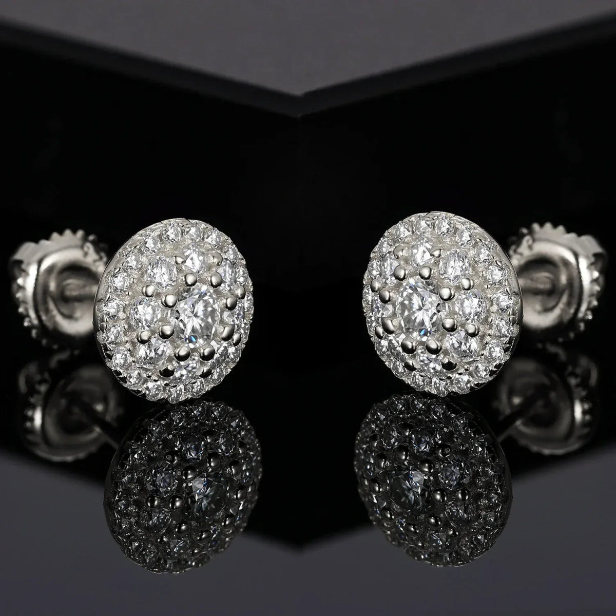 8.8MM Moissanite Pavé Dome Stud Earrings – “Infinite Shine” Edition White Gold - Shop Gold Supply