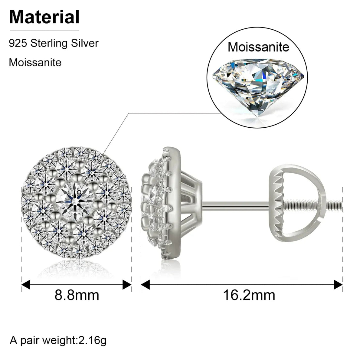 8.8MM Moissanite Pavé Dome Stud Earrings – “Infinite Shine” Edition White Gold - Shop Gold Supply