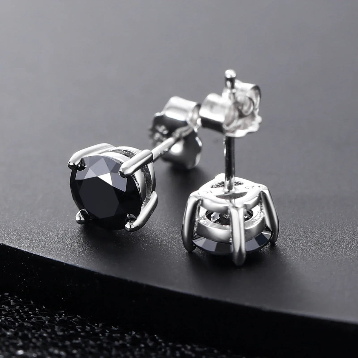 Black Moissanite Round Stud Earrings – “Shadow Ice” Edition White Gold 0.5 Carat (5MM) - Shop Gold Supply