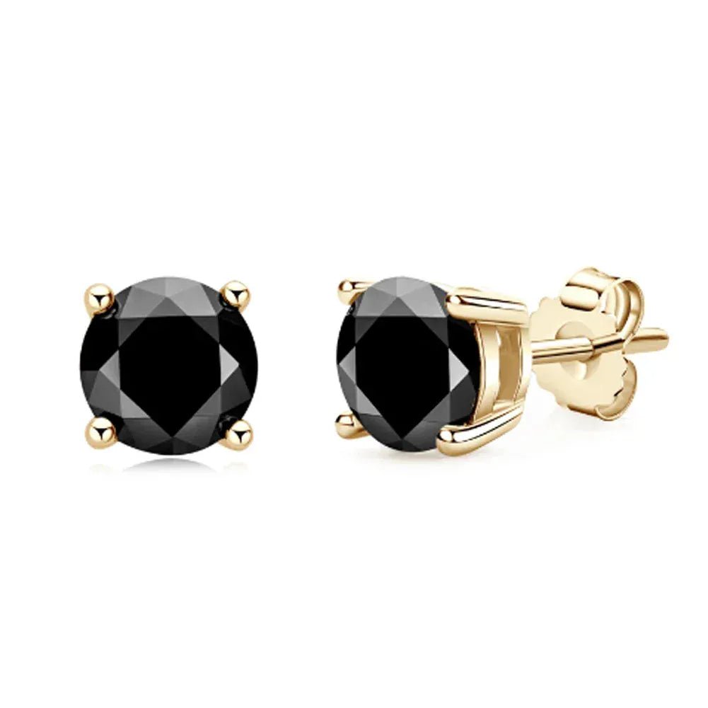 Black Moissanite Round Stud Earrings – “Shadow Ice” Edition Yellow Gold 0.5 Carat (5MM) - Shop Gold Supply