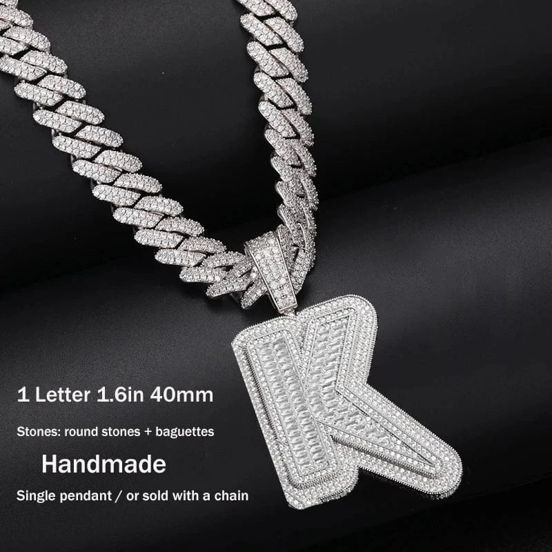 Custom Baguette Block Letter Pendant – “Masterpiece Forge” Edition VVS1 5A CZ White Gold Pendant Only - Shop Gold Supply