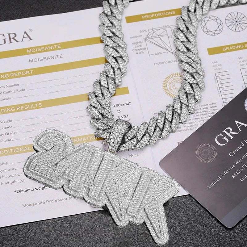 Custom Baguette Block Letter Pendant – “Masterpiece Forge” Edition VVS1 5A CZ White Gold Pendant Only - Shop Gold Supply