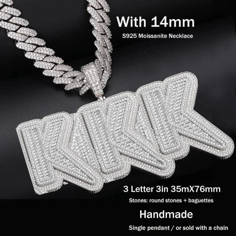 Custom Baguette Block Letter Pendant – “Masterpiece Forge” Edition VVS1 5A CZ White Gold Pendant Only - Shop Gold Supply