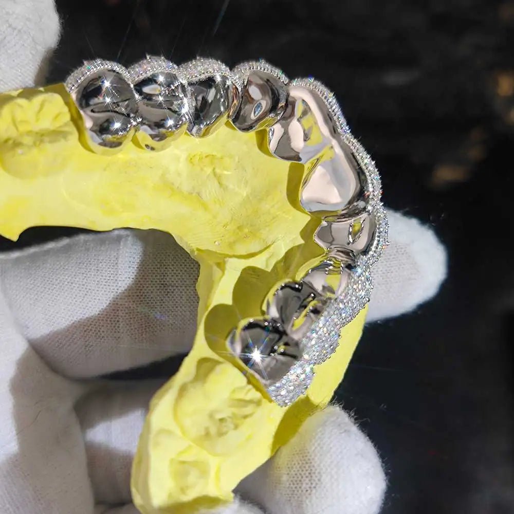 Custom Moissanite Rectangle Grillz – “Deep Frost Bite” Edition 10 upper / 10 lower - Shop Gold Supply