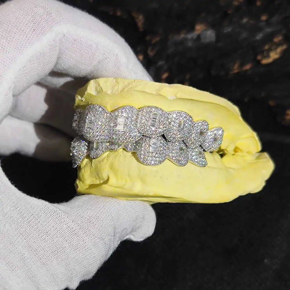Custom Moissanite Rectangle Grillz – “Deep Frost Bite” Edition 10 upper / 10 lower - Shop Gold Supply