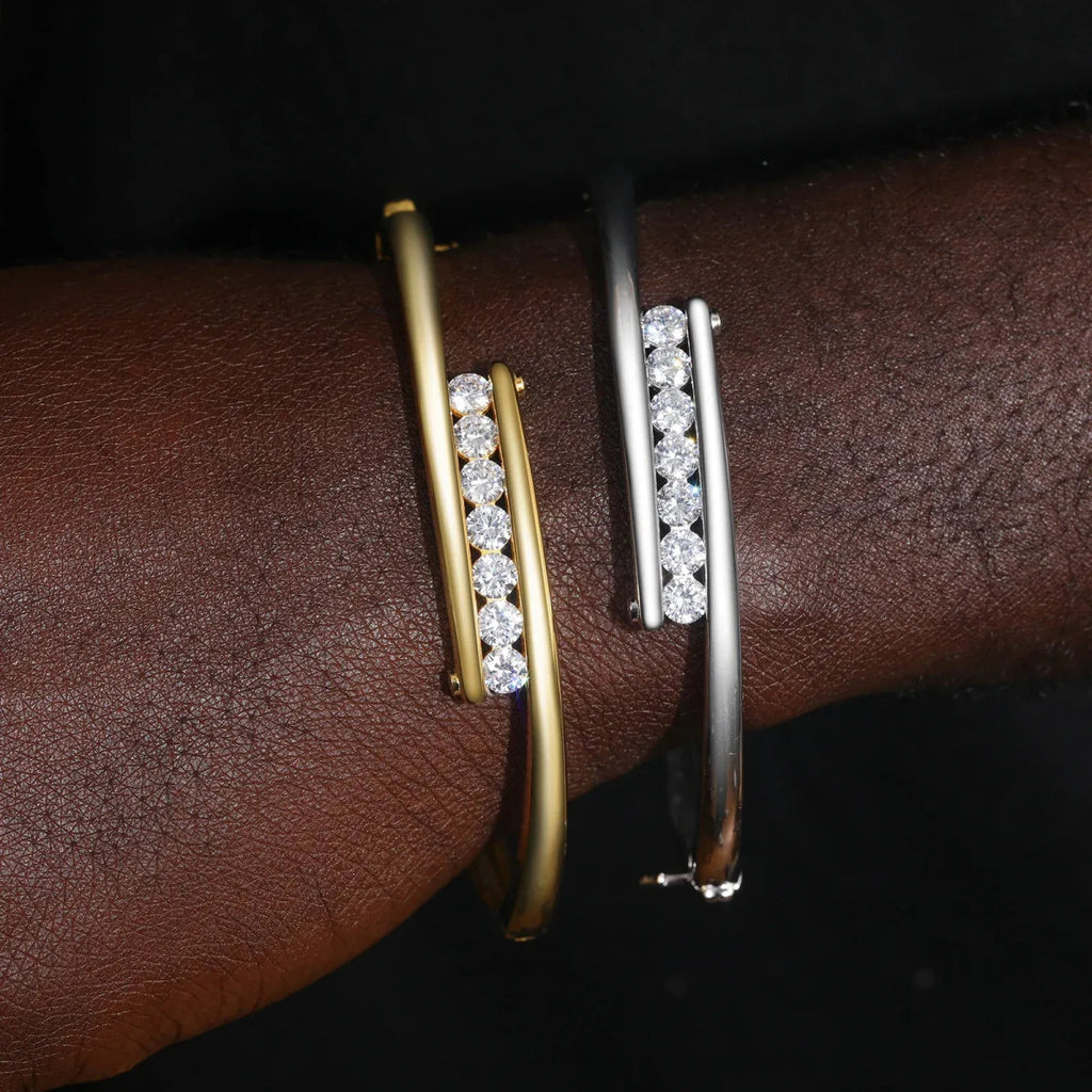 Floating Bar Bangle Bracelet – “Levitating Shine” Edition VVS 5A CZ 7 IN White Gold - Shop Gold Supply