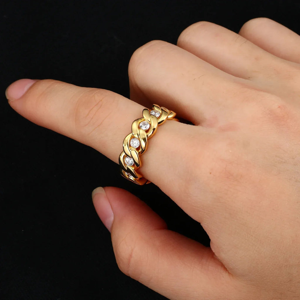 Floating Stone Cuban Link Ring – “Diamond Spine” Edition Gold 6 - Shop Gold Supply