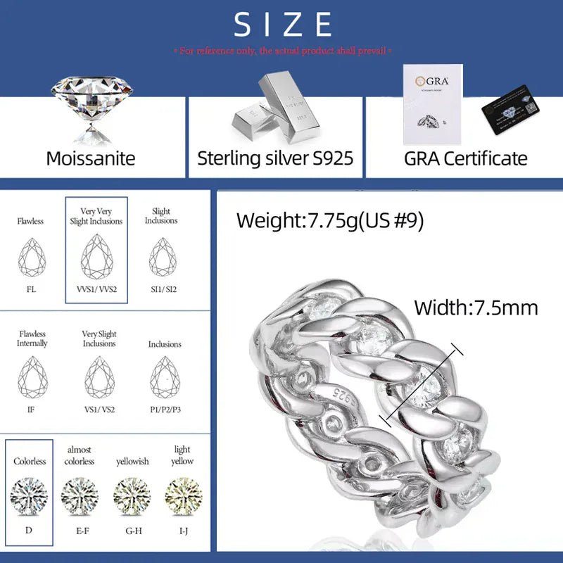 Floating Stone Cuban Link Ring – “Diamond Spine” Edition Silver 6 - Shop Gold Supply