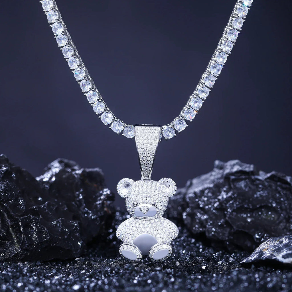 Iced Bear Moissanite Pendant – “Royal Cub” Edition White Gold - Shop Gold Supply
