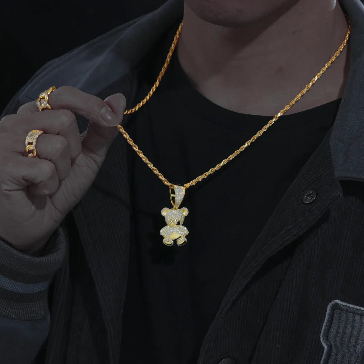 Iced Bear Moissanite Pendant – “Royal Cub” Edition White Gold - Shop Gold Supply
