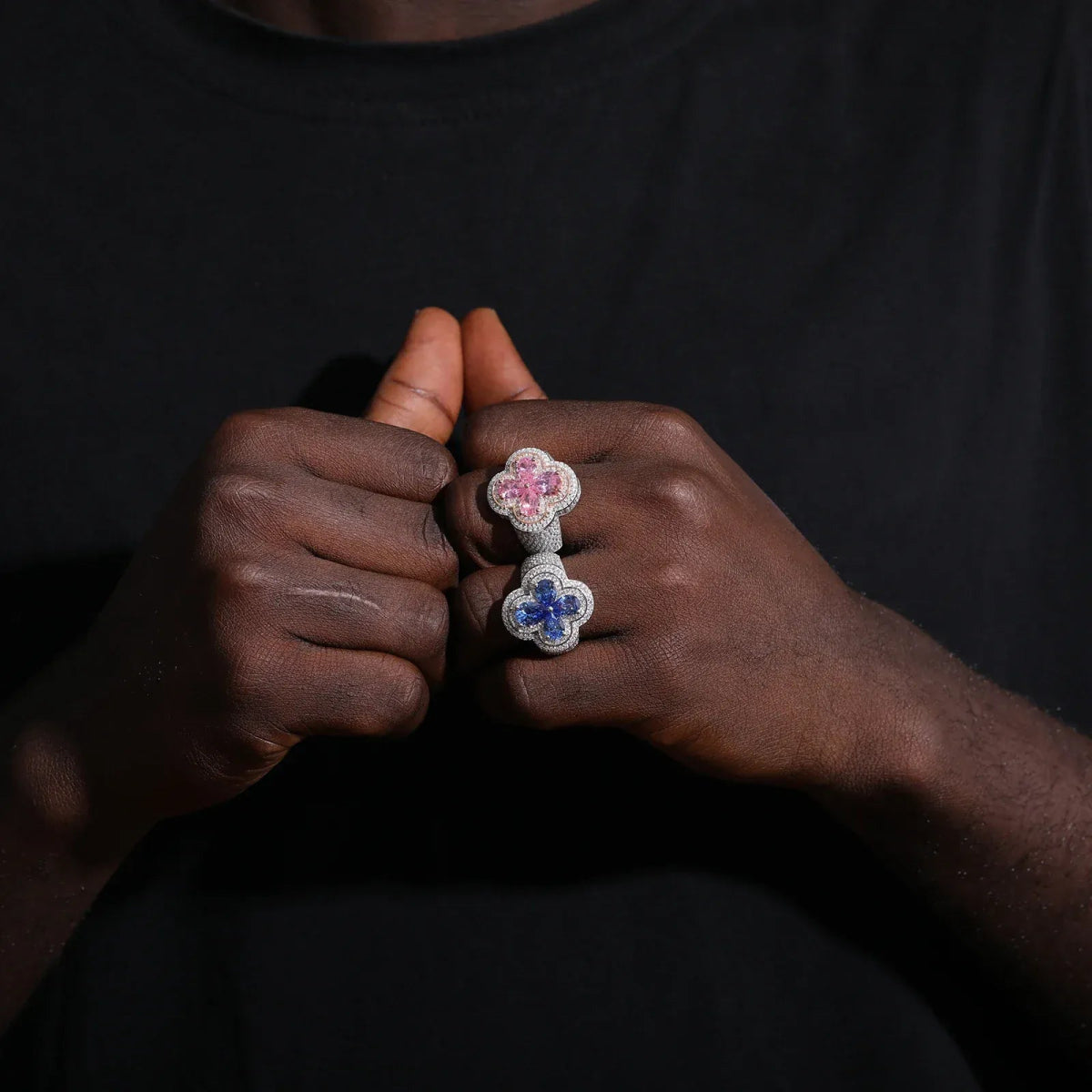 Iced Clover Crest Ring – “Fortune Bloom” Edition Moissanite Pink 7 - Shop Gold Supply