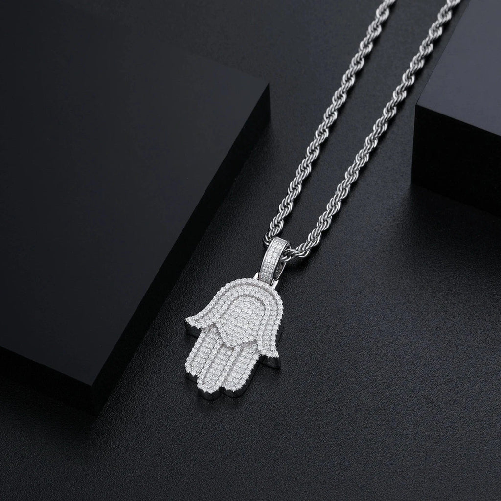 Iced Hamsa Moissanite Pendant – “Divine Protection” Edition White Gold - Shop Gold Supply