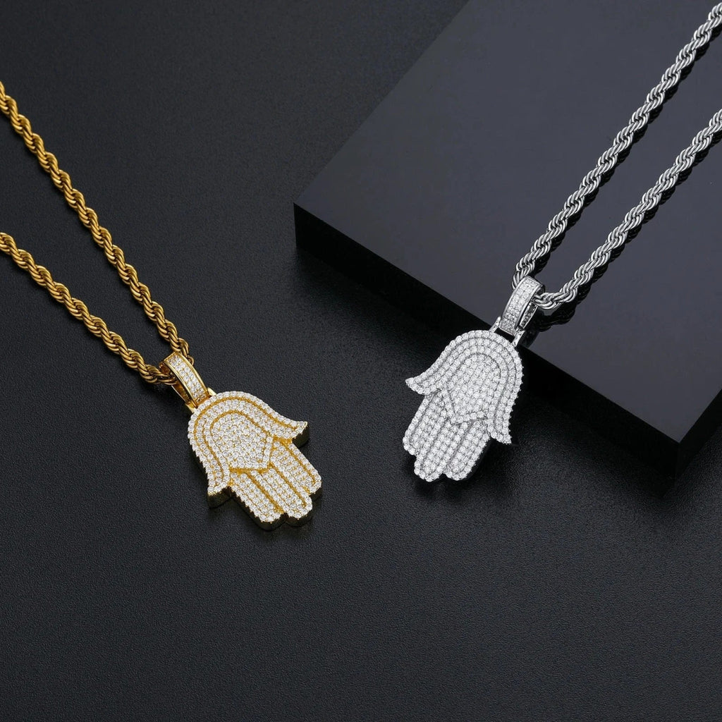 Iced Hamsa Moissanite Pendant – “Divine Protection” Edition Yellow Gold - Shop Gold Supply