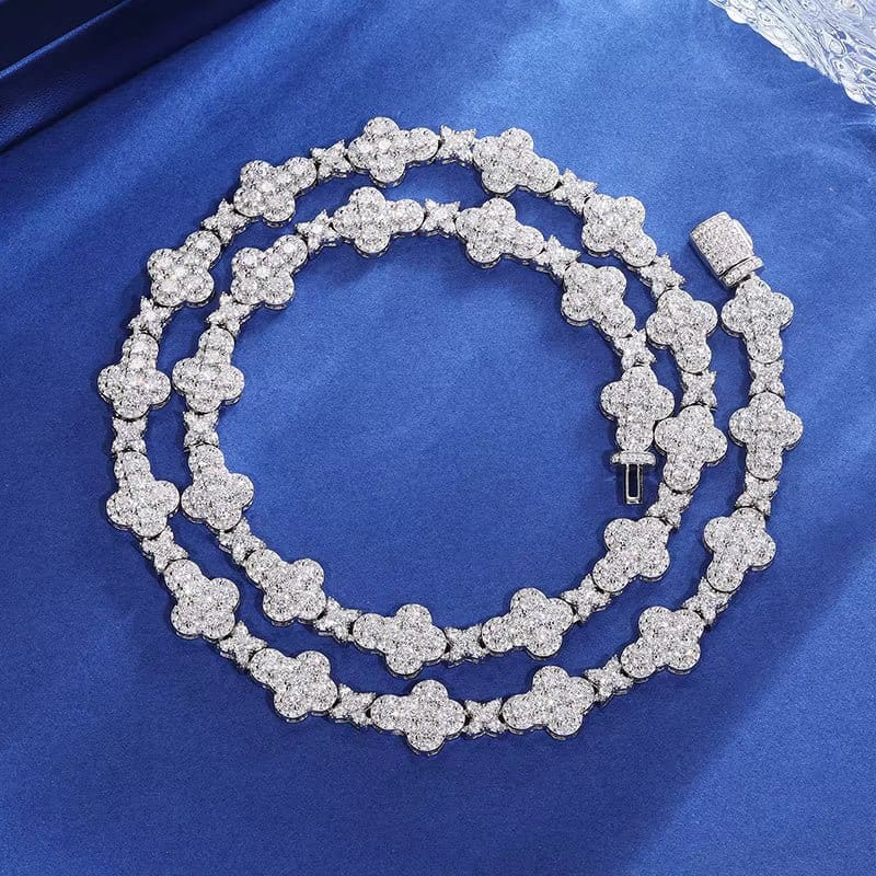 VVS 5A CZ / White Gold / 16 IN (Necklace) Iced Trinity Link Chain – “Blessed Radiance” Edition - The Gold Supply