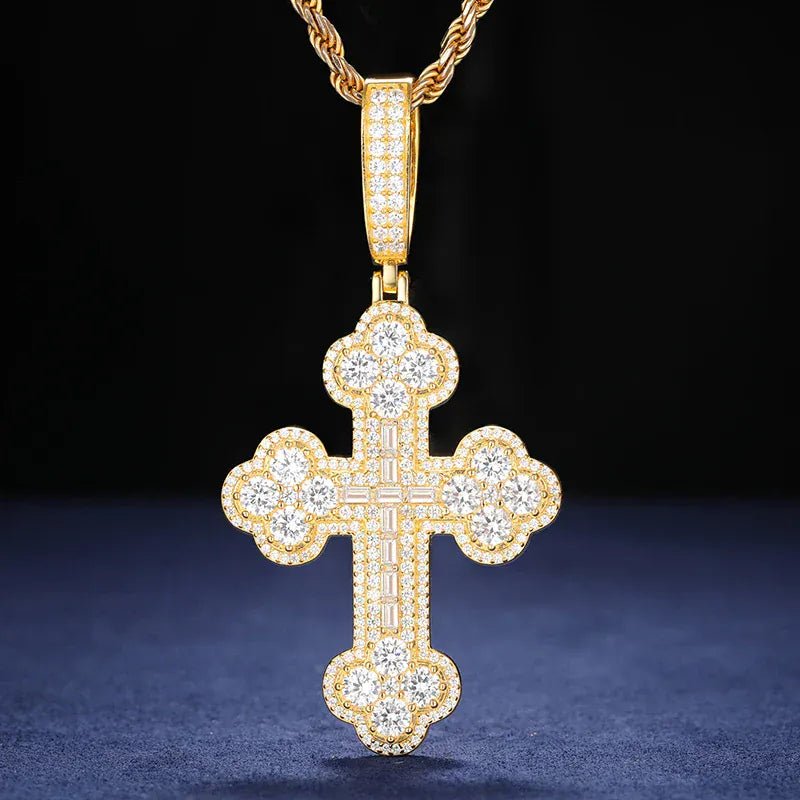 Imperial Iced Cross Pendant – “Crown of Light” Edition Moissanite White Gold - Shop Gold Supply
