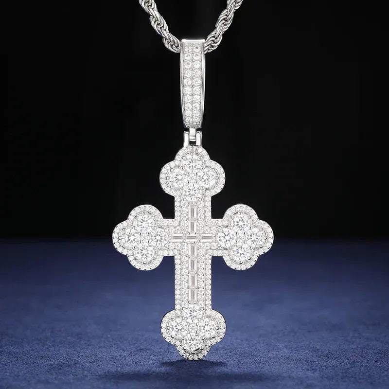 Imperial Iced Cross Pendant – “Crown of Light” Edition Moissanite White Gold - Shop Gold Supply