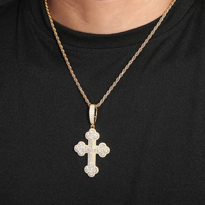 Imperial Iced Cross Pendant – “Crown of Light” Edition Moissanite White Gold - Shop Gold Supply