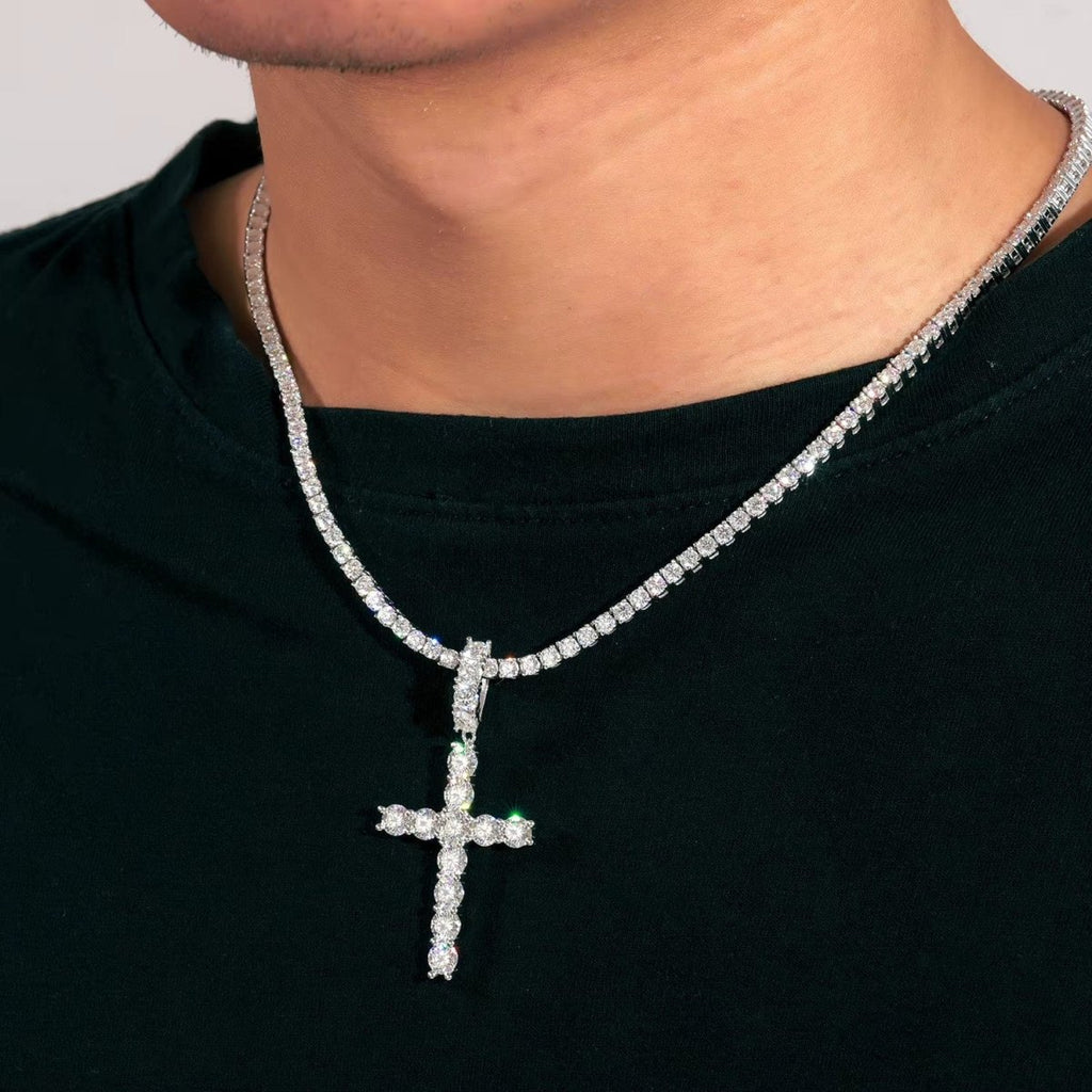 Line Set Moissanite Cross Pendant – “Pure Brilliance” Edition - Shop Gold Supply