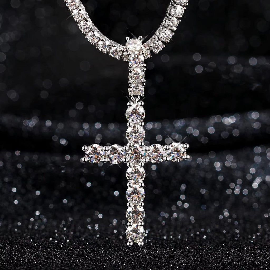 Line Set Moissanite Cross Pendant – “Pure Brilliance” Edition - Shop Gold Supply
