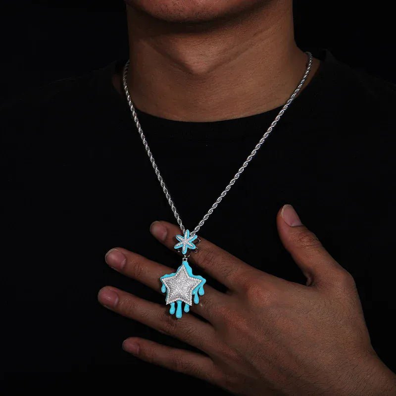 Moissanite Glow Drip Star Pendant – “Stellar Melt” Edition - Shop Gold Supply