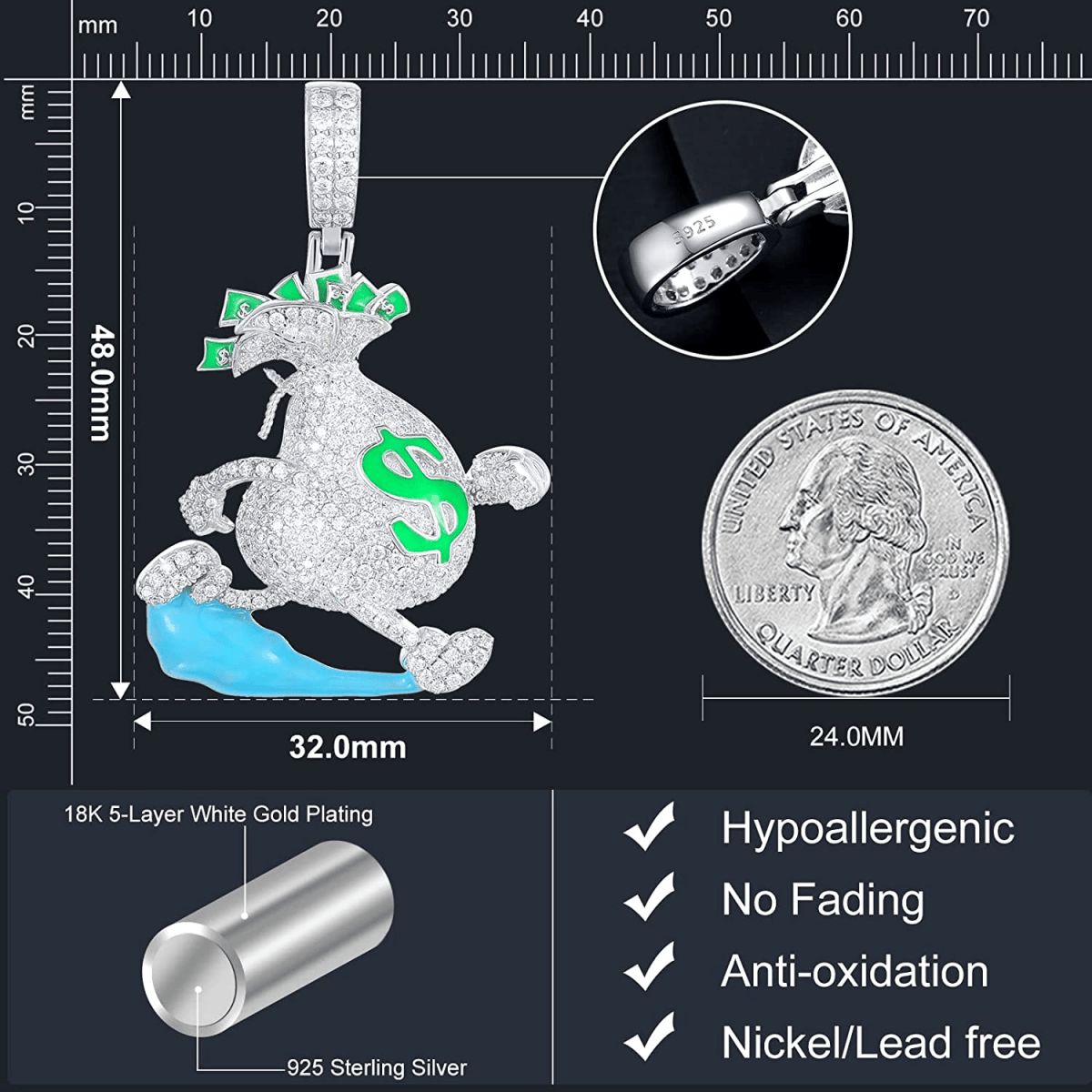 Moissanite Glow Money Bag Pendant – “Run the Bag” Edition - Shop Gold Supply