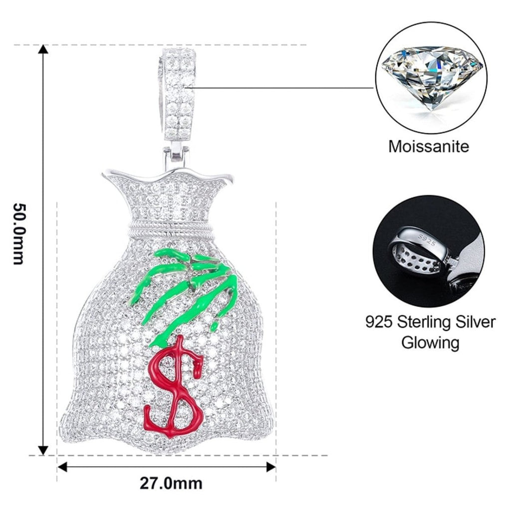 Moissanite Glow Money Bag Pendant – “Secure the Bag” Edition - Shop Gold Supply