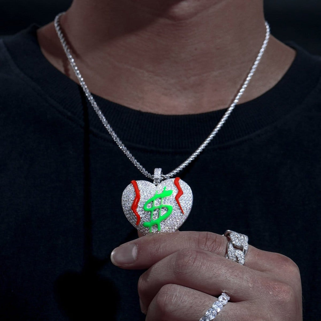 Moissanite Glow Money Heart Pendant – “Broken Rich” Edition - The Gold Supply