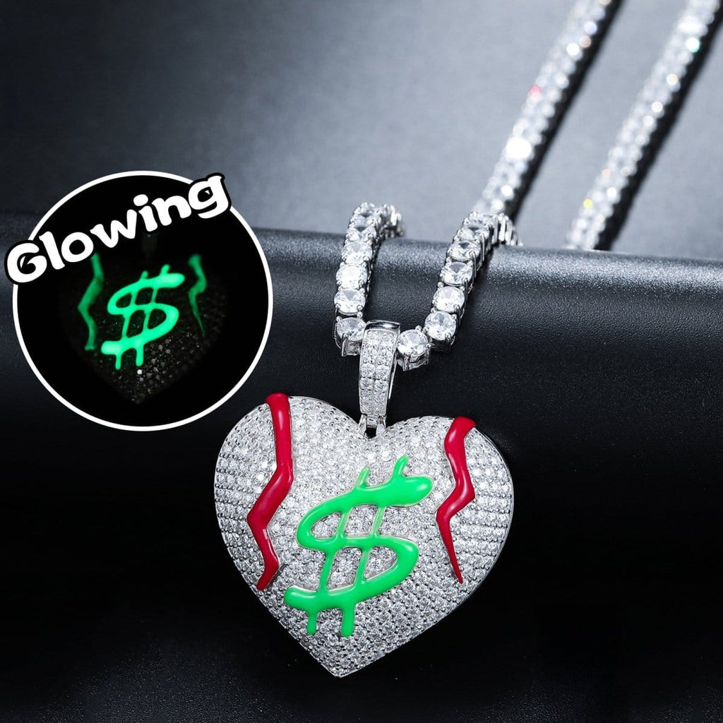 Moissanite Glow Money Heart Pendant – “Broken Rich” Edition - The Gold Supply