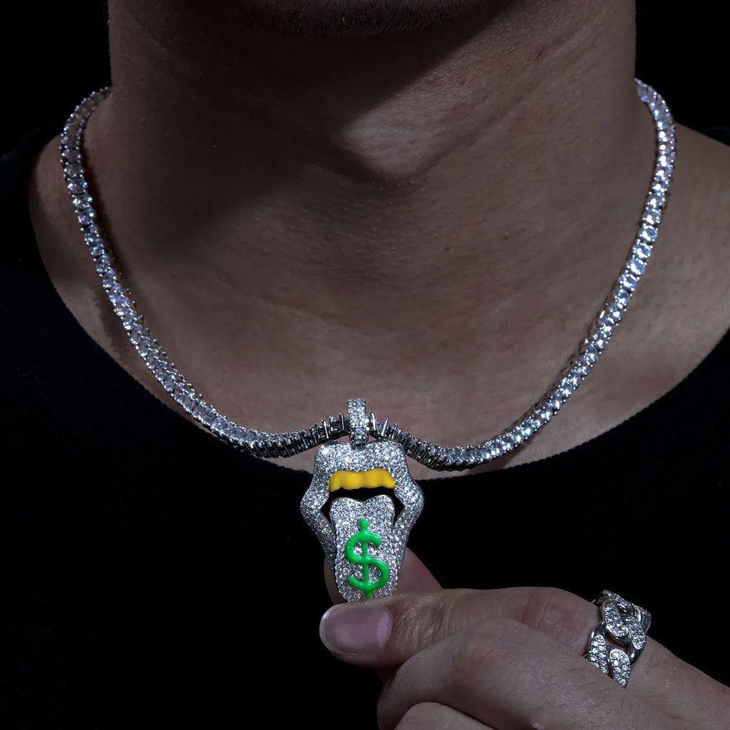 Moissanite Glow Money Mouth Pendant – “Drip Dollar” Edition - Shop Gold Supply