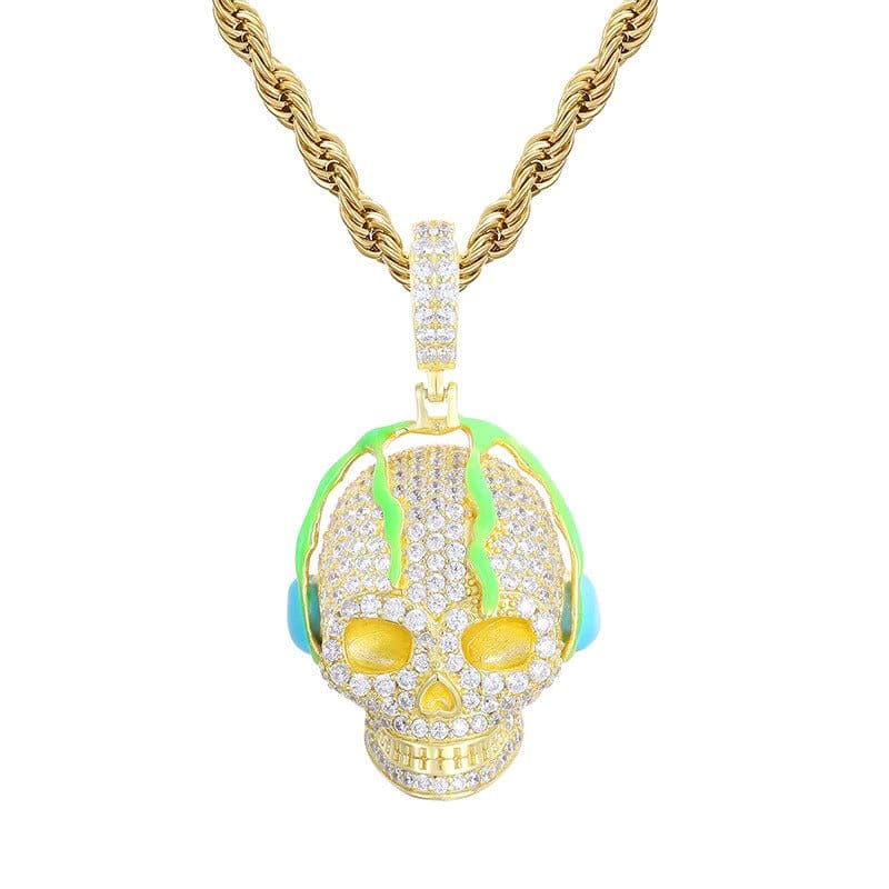 Yellow Gold Moissanite Glow Skull Glow Pendant – “Neon Drip” Edition - The Gold Supply