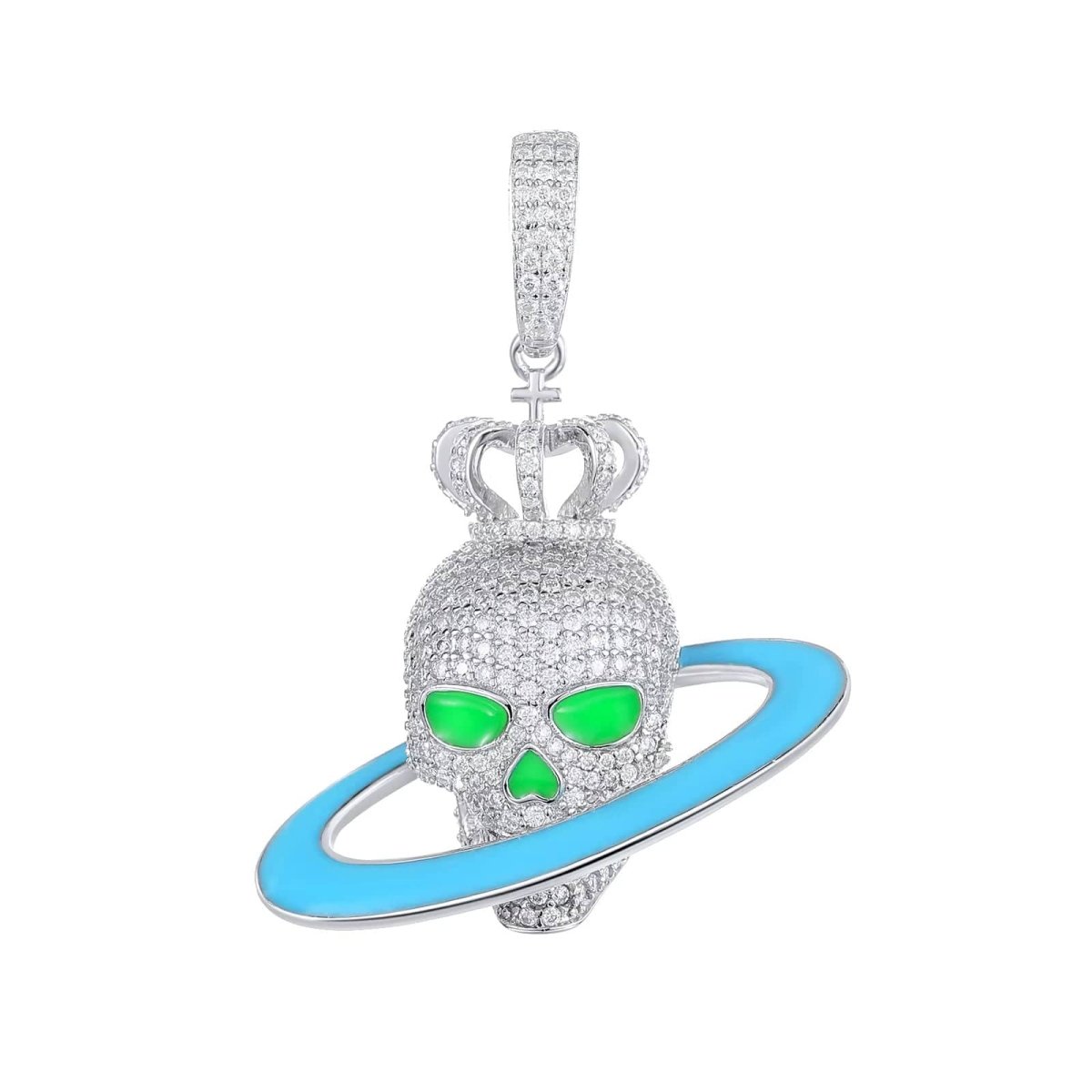 Moissanite Glow Skull Saturn Pendant – “Cosmic Reign” Edition - Shop Gold Supply