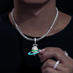 Moissanite Glow Skull Saturn Pendant – “Cosmic Reign” Edition - Shop Gold Supply