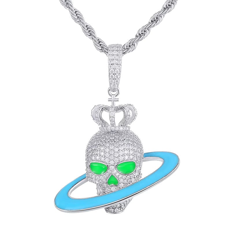 Moissanite Glow Skull Saturn Pendant – “Cosmic Reign” Edition - Shop Gold Supply