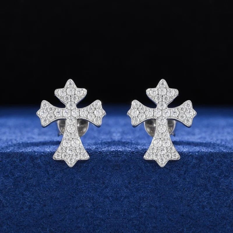 Moissanite Pavé Cross Stud Earrings – “Divine Ice” Edition Yellow Gold - Shop Gold Supply