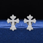 Moissanite Pavé Cross Stud Earrings – “Divine Ice” Edition Yellow Gold - Shop Gold Supply