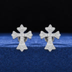 Moissanite Pavé Cross Stud Earrings – “Divine Ice” Edition Yellow Gold - Shop Gold Supply