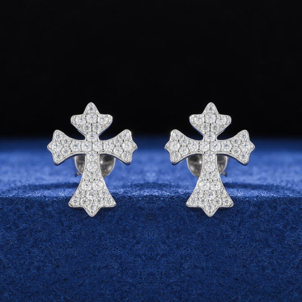 Moissanite Pavé Cross Stud Earrings – “Divine Ice” Edition Yellow Gold - Shop Gold Supply