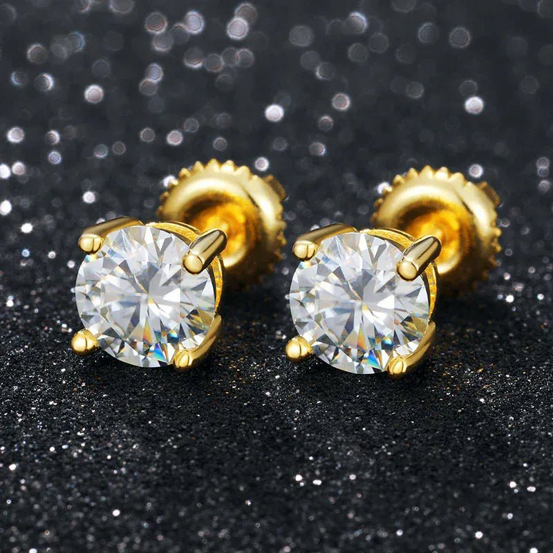 Moissanite Stud Earrings 3MM 925 Silver Yellow Gold - Shop Gold Supply