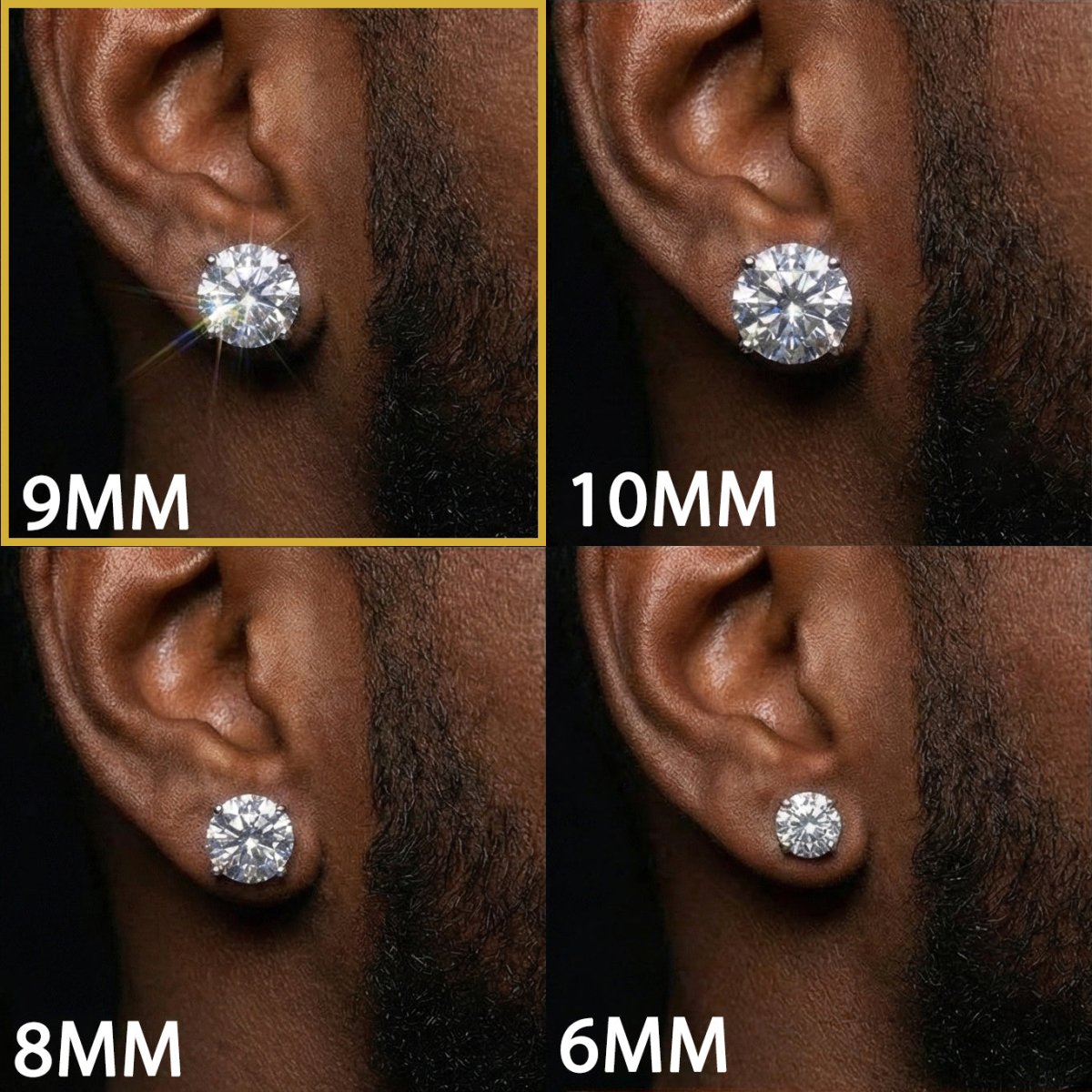 Moissanite Stud Earrings (Set of 2) 9MM 925 Silver White Gold - Shop Gold Supply