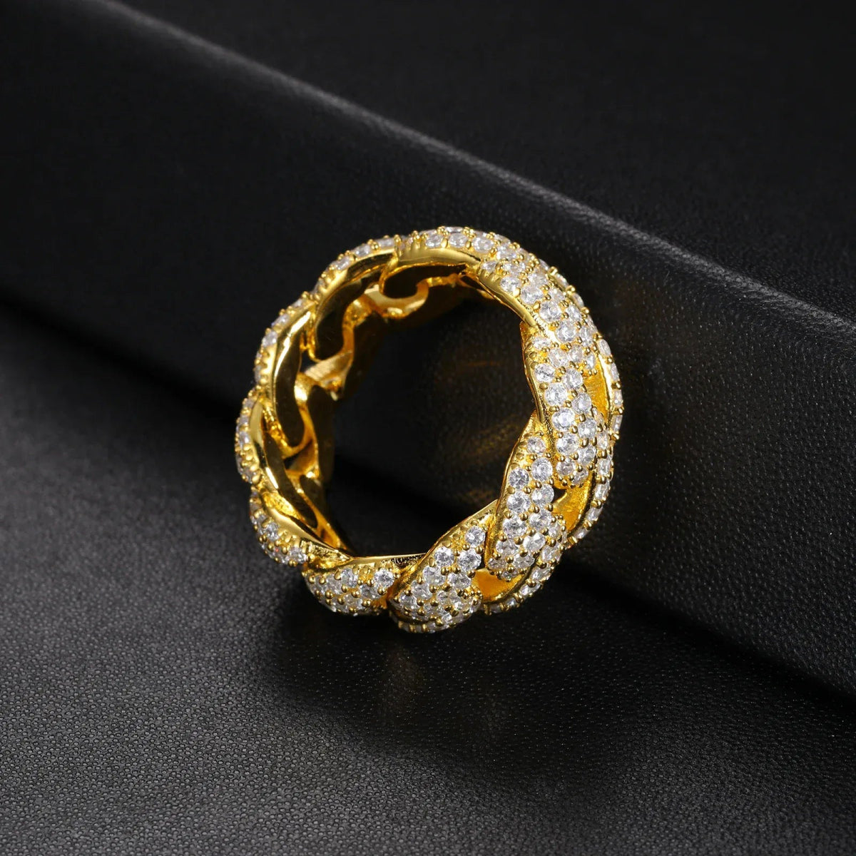 Pavé Cuban Link Ring – “Royal Ice Weave” Edition Yellow Gold 7 - Shop Gold Supply