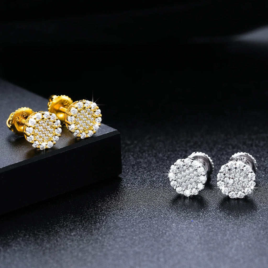 Round Halo Moissanite Stud Earrings – “Solar Burst” Edition White Gold - Shop Gold Supply