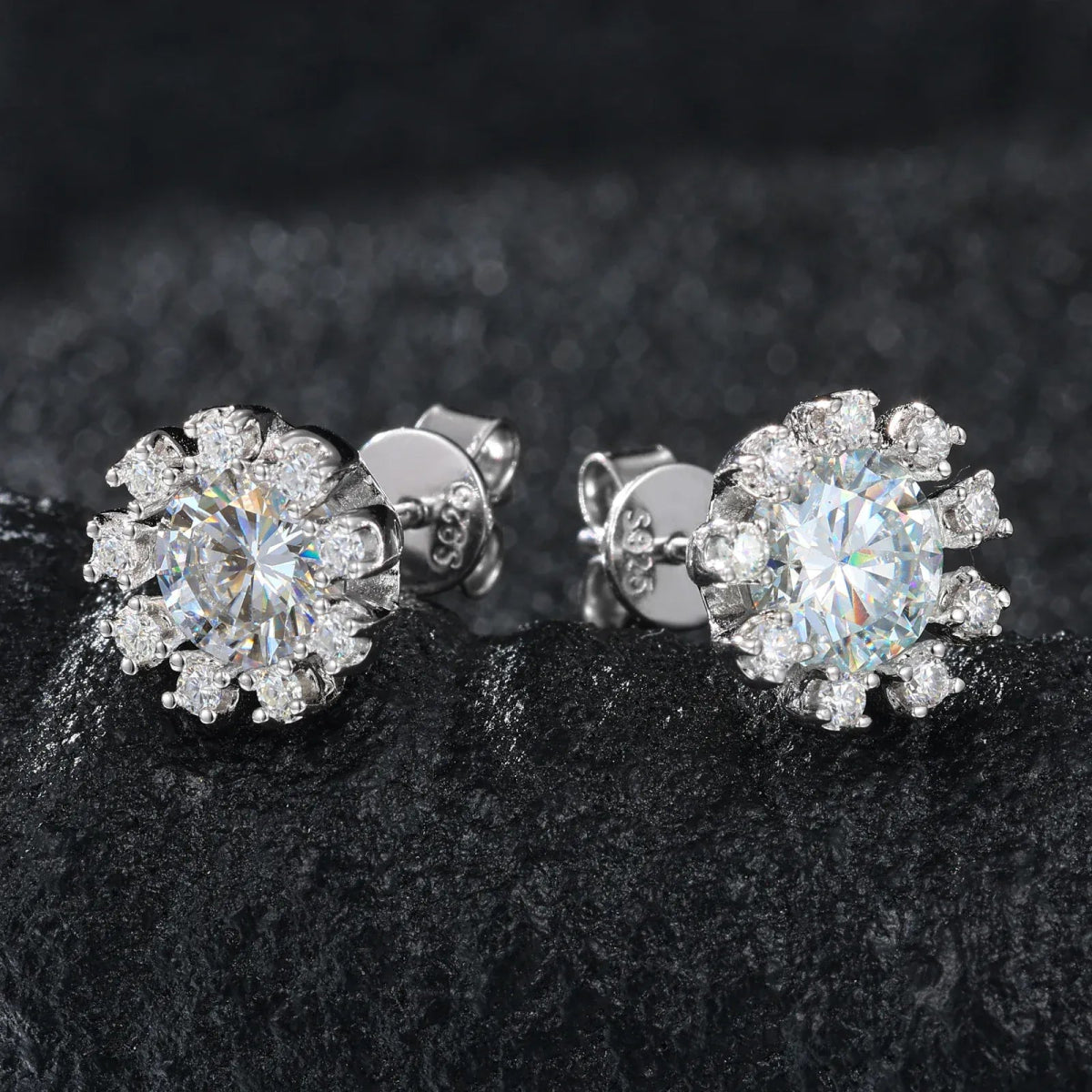 Sunburst Iced Stud Earrings – “Solar Flare” Edition White Gold Moissanite - Shop Gold Supply