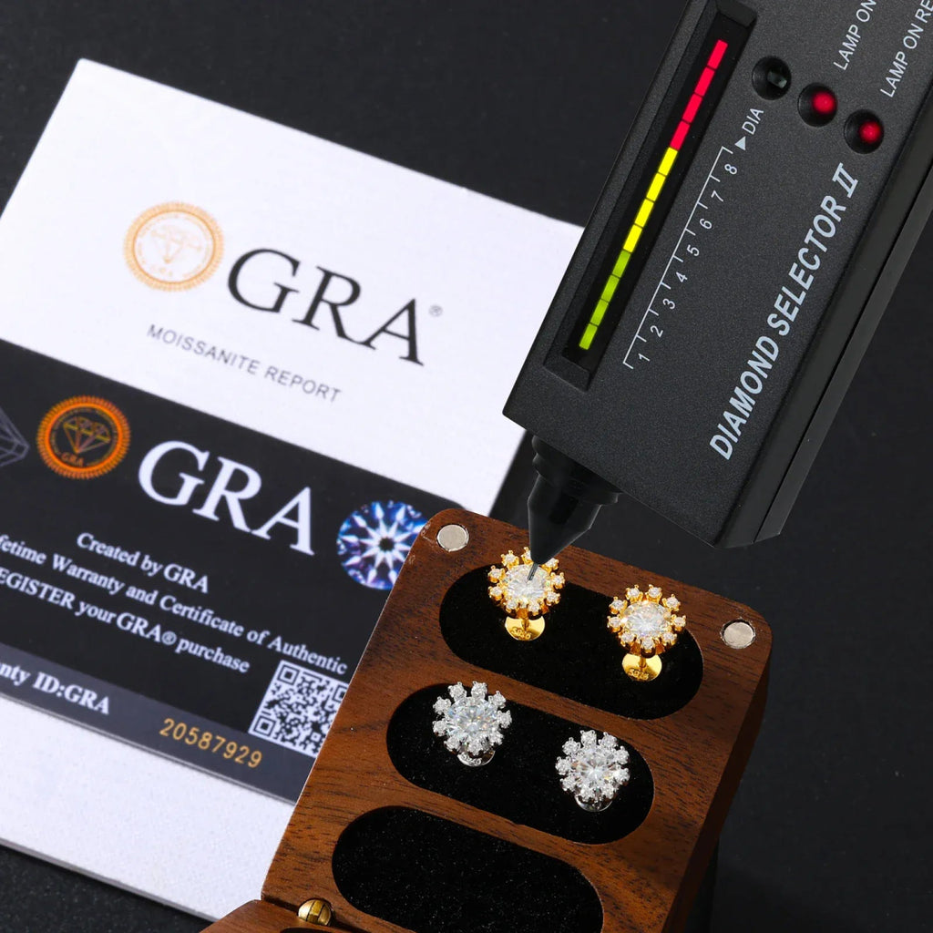 Sunburst Iced Stud Earrings – “Solar Flare” Edition White Gold Moissanite - Shop Gold Supply