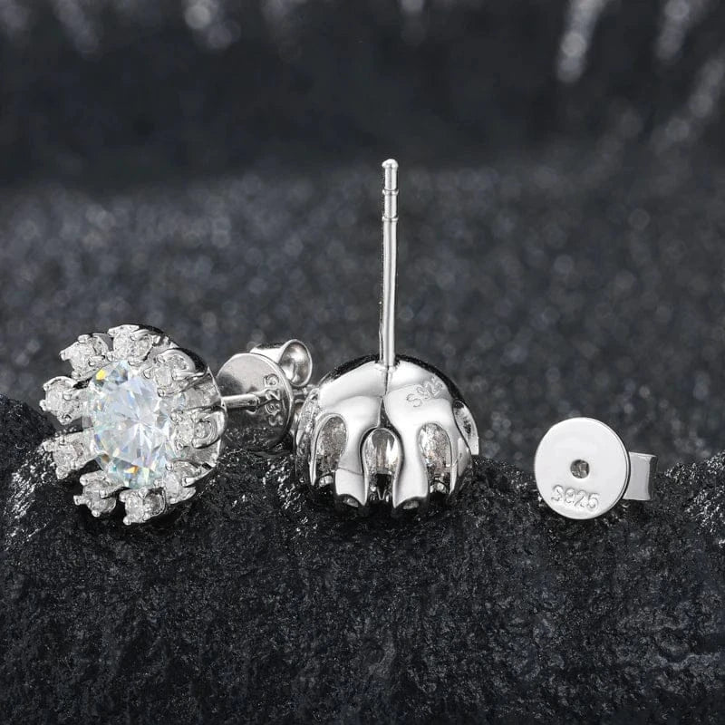 Sunburst Iced Stud Earrings – “Solar Flare” Edition White Gold Moissanite - Shop Gold Supply