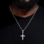 VVS Baguette Cross Pendant White Gold Moissanite FREE Never Tarnish Rope - Shop Gold Supply