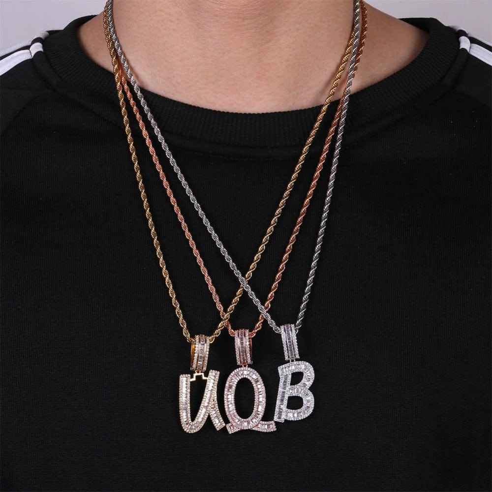 Custom Baguette Letter Necklace Gold Rope 18 IN - Shop Gold Supply